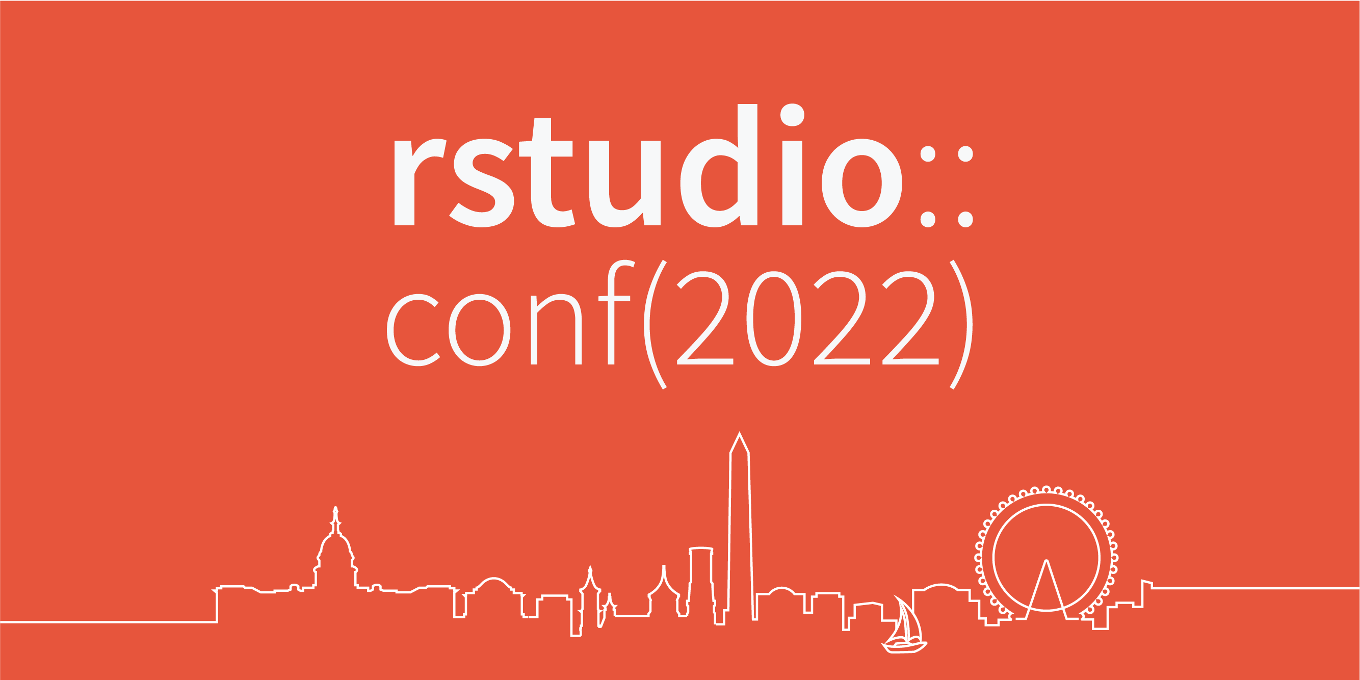 rstudio:conf(2022) logo: orange background with the outline of the Washington DC skyline.