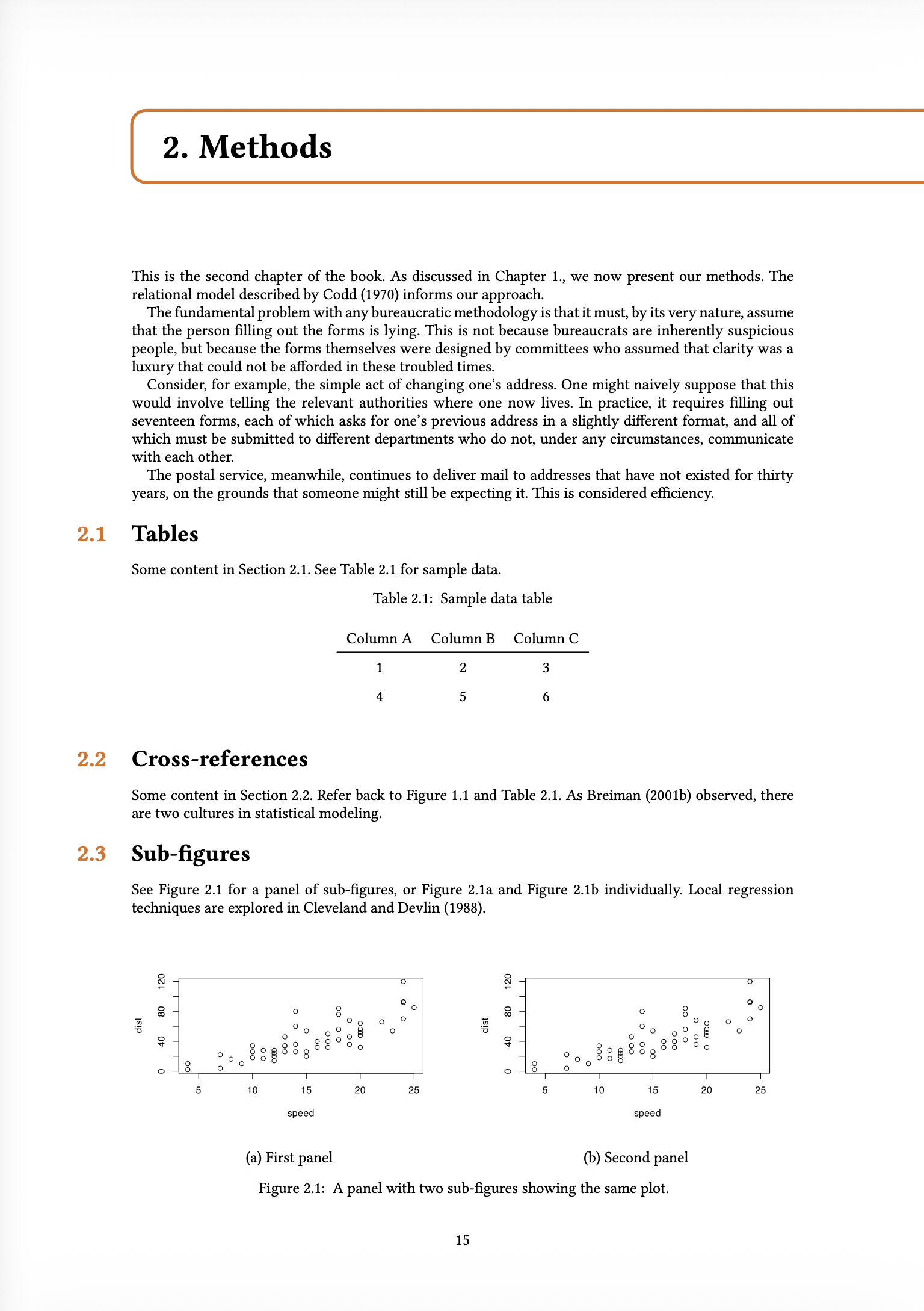 A Typst book rendered with the orange-book extension, showing the chapter two page with colored headers and sidebar navigation
