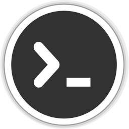 Text Editor logo: circle with white outline and black fill inside of which is a command-line prompt.
