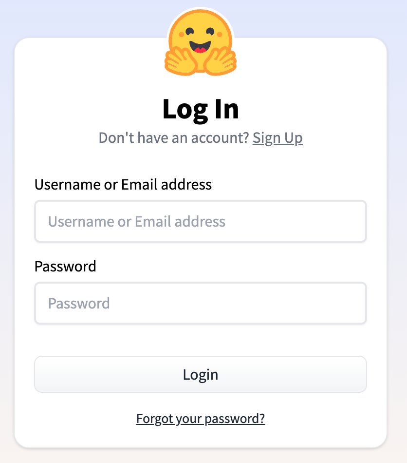 Screenshot of UI for logging in to Hugging Face.