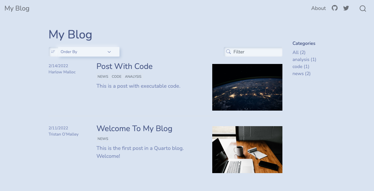 Screenshot of blog with morph theme.